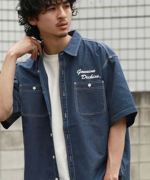 Dickies（ディッキーズ）の「【GENUINE DICKIES/ジェニュインディッキーズ】 配色ステッチ 刺繍ロゴ 半袖オックスシャツ（シャツ/ブラウス・メンズ・ネイビー/コバルトブルー・M/XL/L）」の15枚目の写真
