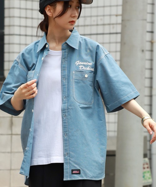 Dickies（ディッキーズ）の「【GENUINE DICKIES/ジェニュインディッキーズ】 配色ステッチ 刺繍ロゴ 半袖オックスシャツ（シャツ/ブラウス・メンズ・ネイビー/コバルトブルー・M/XL/L）」の21枚目の写真