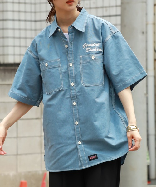 Dickies（ディッキーズ）の「【GENUINE DICKIES/ジェニュインディッキーズ】 配色ステッチ 刺繍ロゴ 半袖オックスシャツ（シャツ/ブラウス・メンズ・ネイビー/コバルトブルー・M/XL/L）」の22枚目の写真