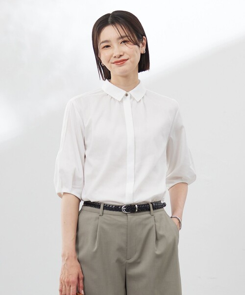 J.PRESS Ladies(J.プレス レディス)の「【洗える】ラミーポプリン シャツ ブラウス(シャツ/ブラウス・レディース・サックスブルー系/ブラウン系/イエロー系/ホワイト系・XS)」の2枚目の写真