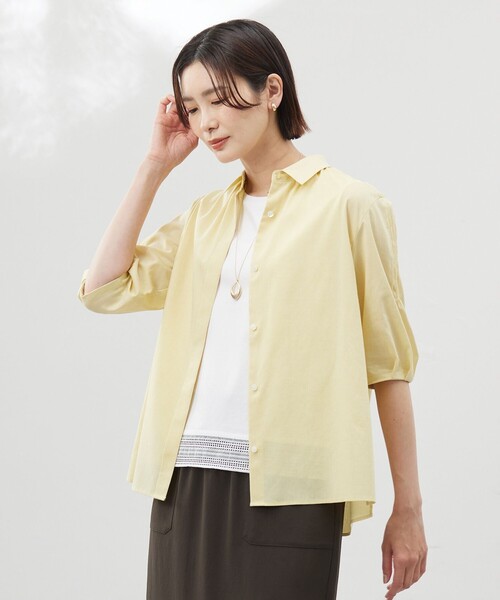 J.PRESS Ladies(J.プレス レディス)の「【洗える】ラミーポプリン シャツ ブラウス(シャツ/ブラウス・レディース・サックスブルー系/ブラウン系/イエロー系/ホワイト系・XS)」の1枚目の写真