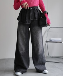 <レディース商品>プリーツレイヤードデザインデニムパンツ