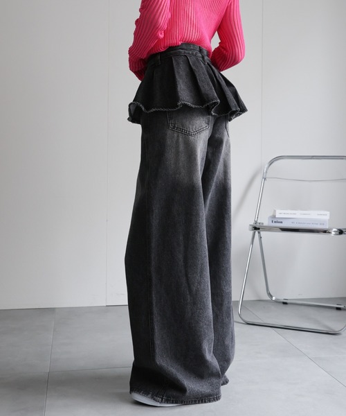 CREARE -LINO-(クレアーレリノ)の「<レディース商品>プリーツレイヤードデザインデニムパンツ(デニムパンツ・レディース・ブルー/ブラック・XL/L/M)」の13枚目の写真