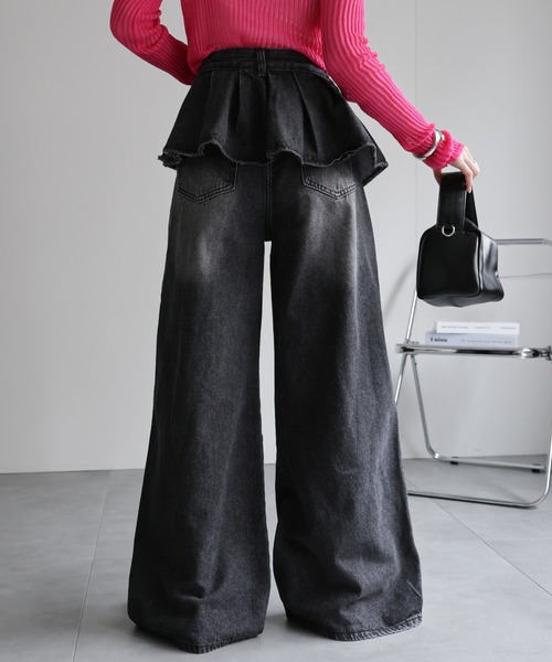 CREARE -LINO-(クレアーレリノ)の「<レディース商品>プリーツレイヤードデザインデニムパンツ(デニムパンツ・レディース・ブルー/ブラック・XL/L/M)」の14枚目の写真