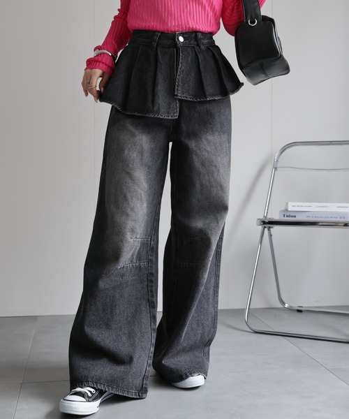 CREARE -LINO-(クレアーレリノ)の「<レディース商品>プリーツレイヤードデザインデニムパンツ(デニムパンツ・レディース・ブルー/ブラック・XL/L/M)」の12枚目の写真