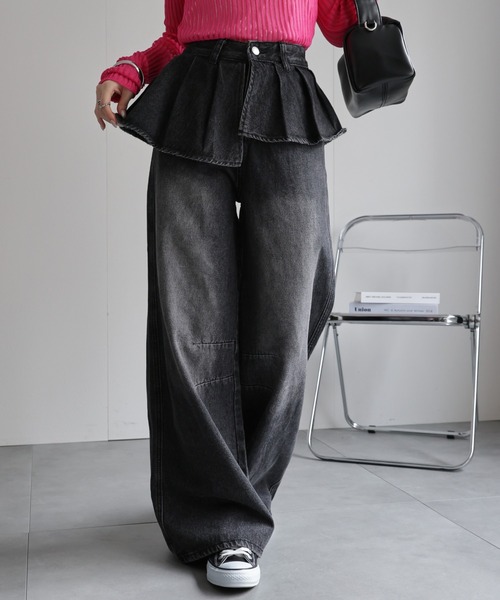 CREARE -LINO-(クレアーレリノ)の「<レディース商品>プリーツレイヤードデザインデニムパンツ(デニムパンツ・レディース・ブルー/ブラック・XL/L/M)」の18枚目の写真