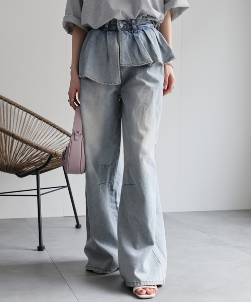CREARE -LINO-(クレアーレリノ)の「<レディース商品>プリーツレイヤードデザインデニムパンツ(デニムパンツ・レディース・ブルー/ブラック・XL/L/M)」の16枚目の写真