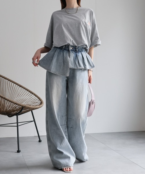 CREARE -LINO-(クレアーレリノ)の「<レディース商品>プリーツレイヤードデザインデニムパンツ(デニムパンツ・レディース・ブルー/ブラック・XL/L/M)」の15枚目の写真