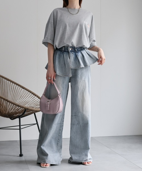 CREARE -LINO-(クレアーレリノ)の「<レディース商品>プリーツレイヤードデザインデニムパンツ(デニムパンツ・レディース・ブルー/ブラック・XL/L/M)」の4枚目の写真