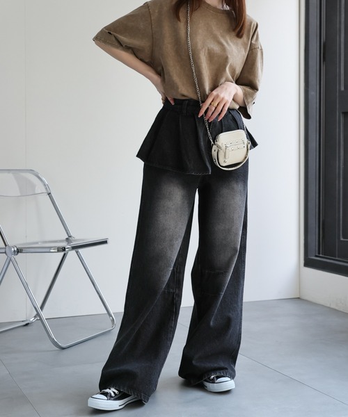 CREARE -LINO-(クレアーレリノ)の「<レディース商品>プリーツレイヤードデザインデニムパンツ(デニムパンツ・レディース・ブルー/ブラック・XL/L/M)」の5枚目の写真