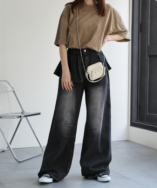 CREARE -LINO-(クレアーレリノ)の「<レディース商品>プリーツレイヤードデザインデニムパンツ(デニムパンツ・レディース・ブルー/ブラック・XL/L/M)」の9枚目の写真