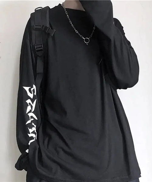 WARAIJOGO(ワライジョウゴ)の「【WARAIJOGO】袖プリントモノトーン長袖Tシャツ/ロンT(NEZ)(Tシャツ/カットソー・メンズ・ホワイト/ブラック・FREE)」の4枚目の写真