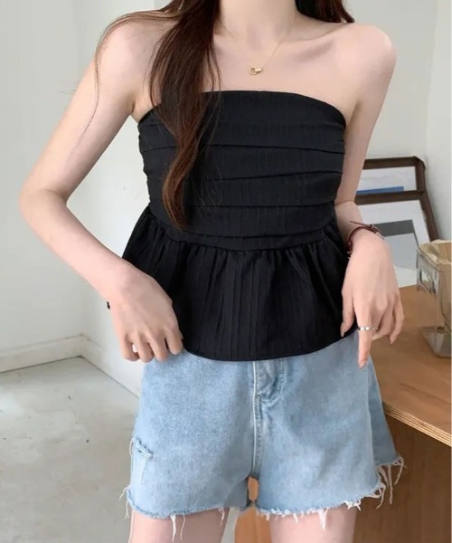 kirakiraShop(キラキラショップ)の「ペプラム チューブトップ 袖なし(シャツ/ブラウス・レディース・ホワイト/ブラック/ブルー・FREE)」の1枚目の写真
