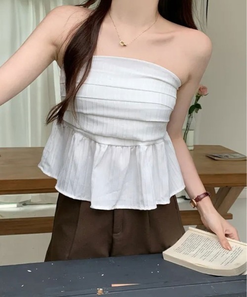kirakiraShop(キラキラショップ)の「ペプラム チューブトップ 袖なし(シャツ/ブラウス・レディース・ホワイト/ブラック/ブルー・FREE)」の7枚目の写真