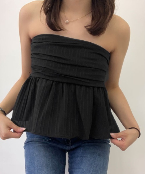 kirakiraShop(キラキラショップ)の「ペプラム チューブトップ 袖なし(シャツ/ブラウス・レディース・ホワイト/ブラック/ブルー・FREE)」の10枚目の写真