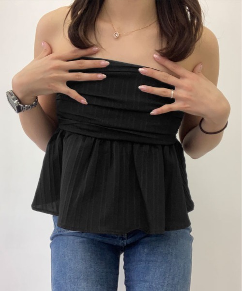 kirakiraShop(キラキラショップ)の「ペプラム チューブトップ 袖なし(シャツ/ブラウス・レディース・ホワイト/ブラック/ブルー・FREE)」の11枚目の写真