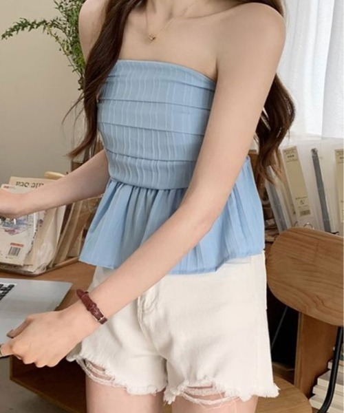 kirakiraShop(キラキラショップ)の「ペプラム チューブトップ 袖なし(シャツ/ブラウス・レディース・ホワイト/ブラック/ブルー・FREE)」の15枚目の写真