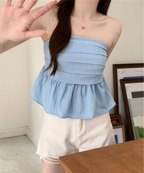 kirakiraShop(キラキラショップ)の「ペプラム チューブトップ 袖なし(シャツ/ブラウス・レディース・ホワイト/ブラック/ブルー・FREE)」の20枚目の写真