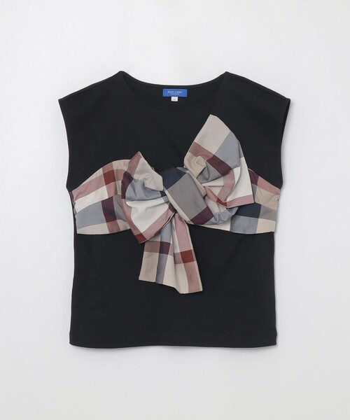 美品✨ブルーレーベルクレストブリッジ Tシャツ　カットソー　リボン　チェック コンパクトピマスムースチェックリボンTシャツ（カットソー