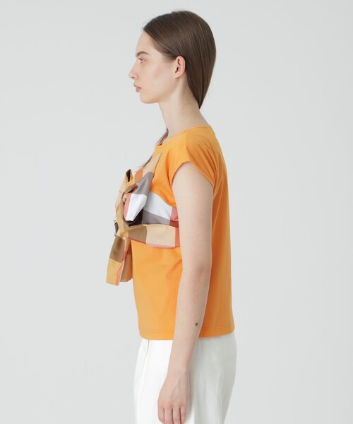 美品✨ブルーレーベルクレストブリッジ Tシャツ　カットソー　リボン　チェック コンパクトピマスムースチェックリボンTシャツ（カットソー