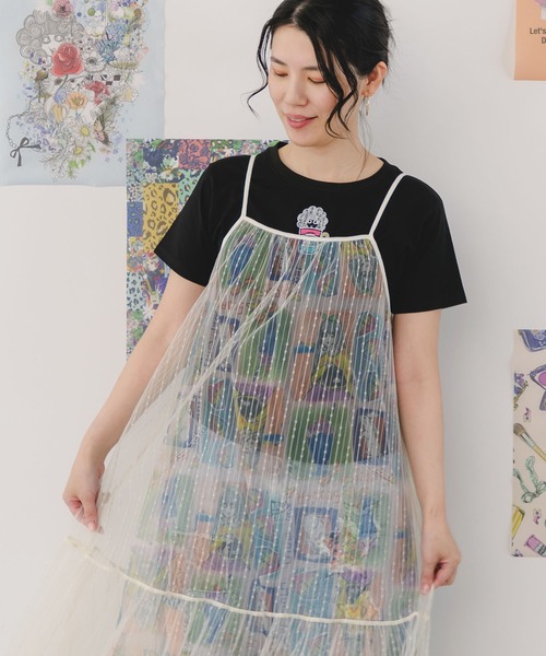 ScoLar（スカラー）の「151665：女の子・ネコ・メルヘン3柄展開 シアーキャミワンピース（ワンピース・レディース・ブラック/パープル/アイボリー・M）」の5枚目の写真