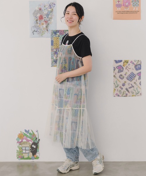 ScoLar（スカラー）の「151665：女の子・ネコ・メルヘン3柄展開 シアーキャミワンピース（ワンピース・レディース・ブラック/パープル/アイボリー・M）」の6枚目の写真