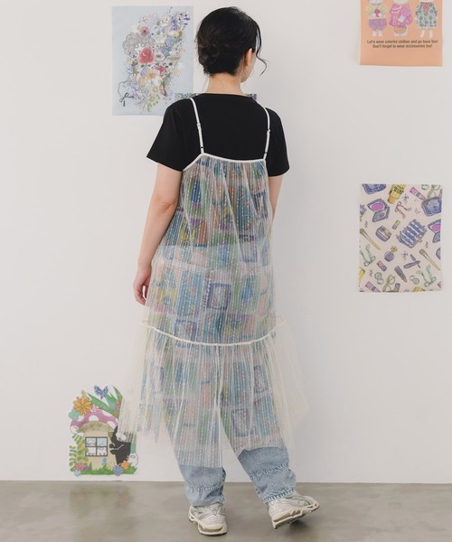 ScoLar（スカラー）の「151665：女の子・ネコ・メルヘン3柄展開 シアーキャミワンピース（ワンピース・レディース・ブラック/パープル/アイボリー・M）」の8枚目の写真