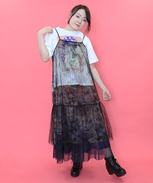 ScoLar（スカラー）の「151665：女の子・ネコ・メルヘン3柄展開 シアーキャミワンピース（ワンピース・レディース・ブラック/パープル/アイボリー・M）」の11枚目の写真