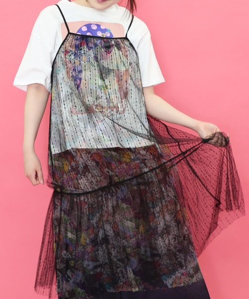 ScoLar（スカラー）の「151665：女の子・ネコ・メルヘン3柄展開 シアーキャミワンピース（ワンピース・レディース・ブラック/パープル/アイボリー・M）」の13枚目の写真