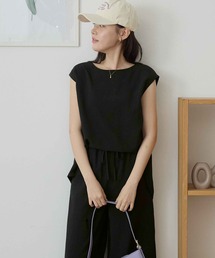 麻調クルーネックブラウス
