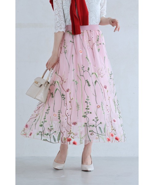 cawaii（カワイイ）の「一面に広がる花刺繍チュールミディアムスカート（スカート・レディース・アイボリー/ピンク・FREE）」の18枚目の写真