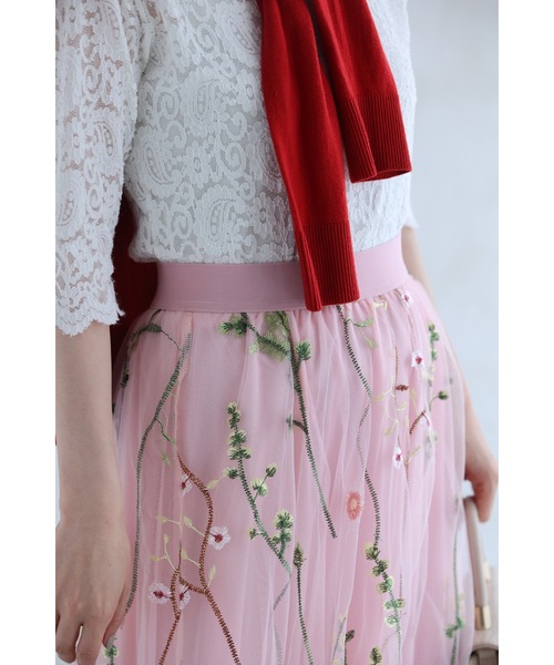 cawaii（カワイイ）の「一面に広がる花刺繍チュールミディアムスカート（スカート・レディース・アイボリー/ピンク・FREE）」の20枚目の写真