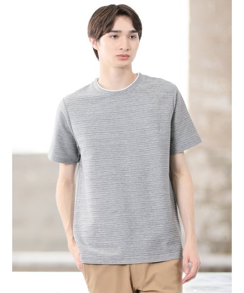 m.f.editorial(エムエフエディトリアル)の「【綿混】m.f.エディトリアル メンズ ピンタックボーダー クルーネック 半袖 Tシャツ(Tシャツ/カットソー・メンズ・ブルー/ホワイト/ライトグレー/ホワイト×ブラック・LARGE/MEDIUM/X-LARGE)」の3枚目の写真