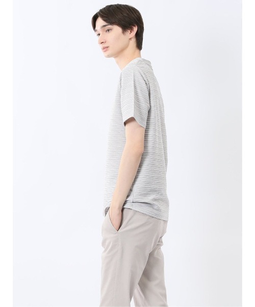 m.f.editorial(エムエフエディトリアル)の「【綿混】m.f.エディトリアル メンズ ピンタックボーダー クルーネック 半袖 Tシャツ(Tシャツ/カットソー・メンズ・ブルー/ホワイト/ライトグレー/ホワイト×ブラック・LARGE/MEDIUM/X-LARGE)」の6枚目の写真
