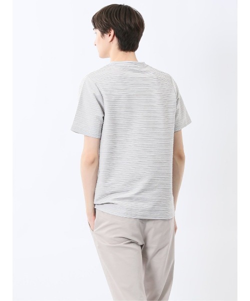 m.f.editorial(エムエフエディトリアル)の「【綿混】m.f.エディトリアル メンズ ピンタックボーダー クルーネック 半袖 Tシャツ(Tシャツ/カットソー・メンズ・ブルー/ホワイト/ライトグレー/ホワイト×ブラック・LARGE/MEDIUM/X-LARGE)」の7枚目の写真