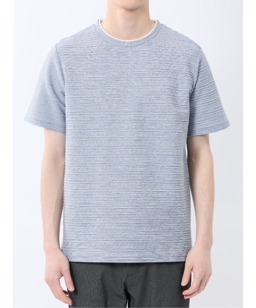 m.f.editorial(エムエフエディトリアル)の「【綿混】m.f.エディトリアル メンズ ピンタックボーダー クルーネック 半袖 Tシャツ(Tシャツ/カットソー・メンズ・ブルー/ホワイト/ライトグレー/ホワイト×ブラック・LARGE/MEDIUM/X-LARGE)」の11枚目の写真