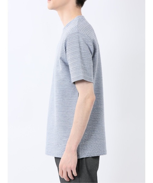 m.f.editorial(エムエフエディトリアル)の「【綿混】m.f.エディトリアル メンズ ピンタックボーダー クルーネック 半袖 Tシャツ(Tシャツ/カットソー・メンズ・ブルー/ホワイト/ライトグレー/ホワイト×ブラック・LARGE/MEDIUM/X-LARGE)」の12枚目の写真