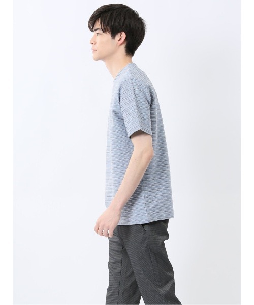 m.f.editorial(エムエフエディトリアル)の「【綿混】m.f.エディトリアル メンズ ピンタックボーダー クルーネック 半袖 Tシャツ(Tシャツ/カットソー・メンズ・ブルー/ホワイト/ライトグレー/ホワイト×ブラック・LARGE/MEDIUM/X-LARGE)」の16枚目の写真