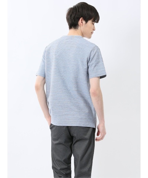 m.f.editorial(エムエフエディトリアル)の「【綿混】m.f.エディトリアル メンズ ピンタックボーダー クルーネック 半袖 Tシャツ(Tシャツ/カットソー・メンズ・ブルー/ホワイト/ライトグレー/ホワイト×ブラック・LARGE/MEDIUM/X-LARGE)」の17枚目の写真