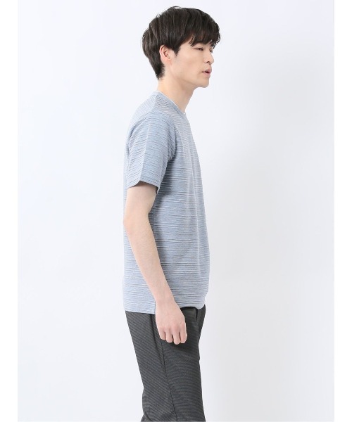 m.f.editorial(エムエフエディトリアル)の「【綿混】m.f.エディトリアル メンズ ピンタックボーダー クルーネック 半袖 Tシャツ(Tシャツ/カットソー・メンズ・ブルー/ホワイト/ライトグレー/ホワイト×ブラック・LARGE/MEDIUM/X-LARGE)」の18枚目の写真