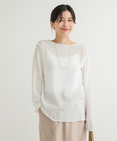 URBAN RESEARCH DOORS（アーバンリサーチドアーズ）の「コットンシアーTブラウス（シャツ/ブラウス・レディース・オフホワイト/ライトグレー・MEDIUM）」の3枚目の写真