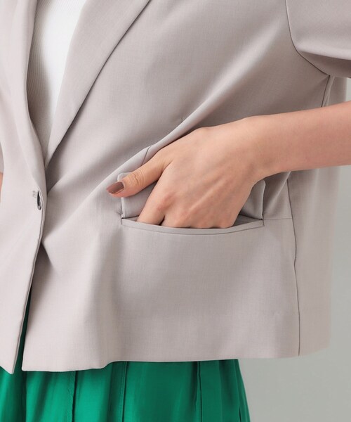 【今期】COLLAGE リネンライクジャケット サンドベージュ stretch-linen-mocha-beige-