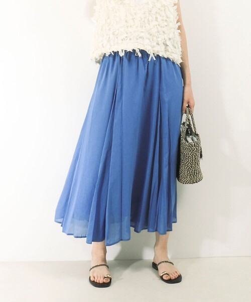 MICO COULIER（ミコクリエ）の「麻調シアーパネルフレアスカート（スカート・レディース・ブラック/キナリ/ブルー・38/36）」の3枚目の写真