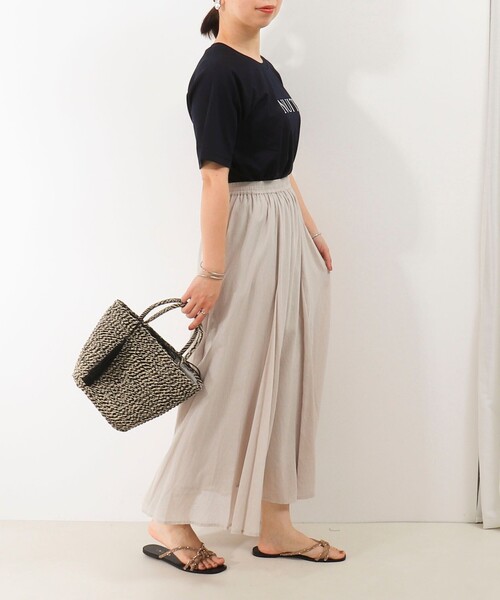 MICO COULIER（ミコクリエ）の「麻調シアーパネルフレアスカート（スカート・レディース・ブラック/キナリ/ブルー・38/36）」の4枚目の写真