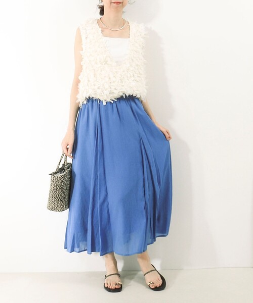 MICO COULIER（ミコクリエ）の「麻調シアーパネルフレアスカート（スカート・レディース・ブラック/キナリ/ブルー・38/36）」の10枚目の写真