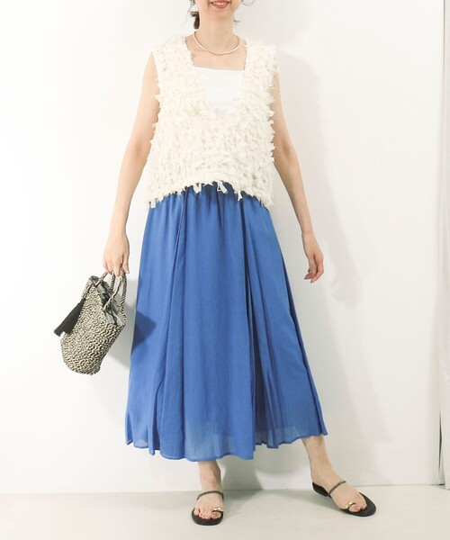 MICO COULIER（ミコクリエ）の「麻調シアーパネルフレアスカート（スカート・レディース・ブラック/キナリ/ブルー・38/36）」の17枚目の写真