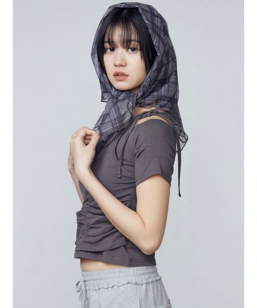 EMODA（エモダ）の「アシンメトリーギャザーレイヤートップ（Tシャツ/カットソー・レディース・グレー/ブラック/ホワイト/レッド・FREE）」の18枚目の写真