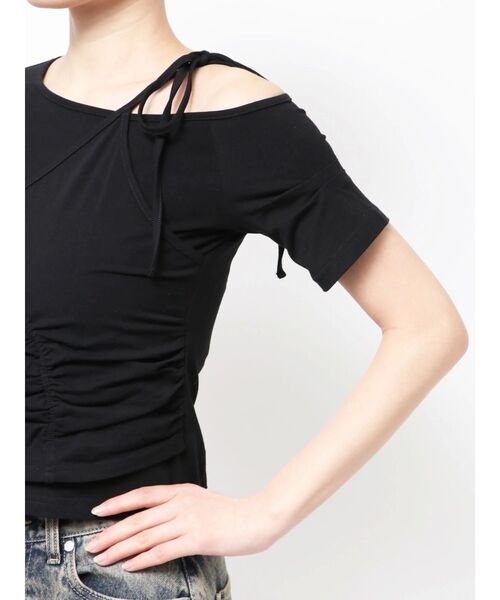 EMODA（エモダ）の「アシンメトリーギャザーレイヤートップ（Tシャツ/カットソー・レディース・グレー/ブラック/ホワイト/レッド・FREE）」の11枚目の写真