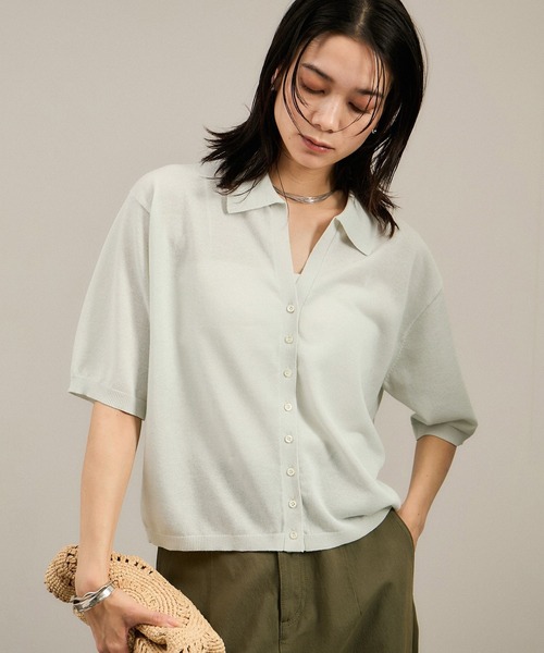 SALON adam et rope'（サロン アダム エ ロペ）の「【WEB限定】ドライタッチスキッパーニットカーディガン［洗える］（カーディガン/ボレロ・レディース・ライトグレー/ブラウン/ネイビー・FREE）」の4枚目の写真