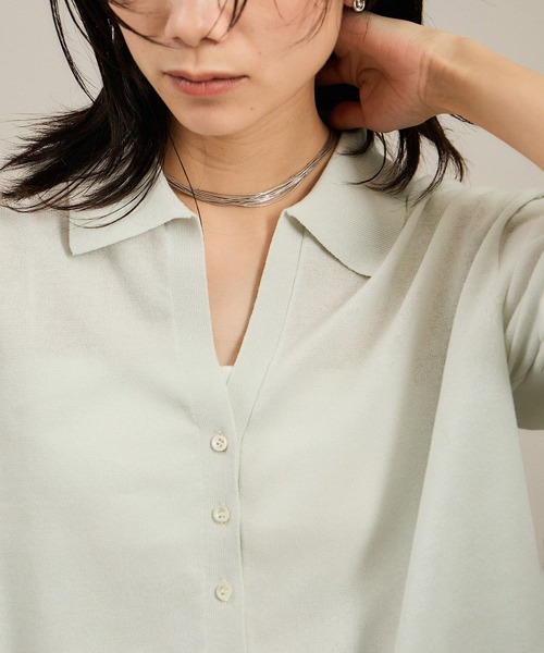 SALON adam et rope'（サロン アダム エ ロペ）の「【WEB限定】ドライタッチスキッパーニットカーディガン［洗える］（カーディガン/ボレロ・レディース・ライトグレー/ブラウン/ネイビー・FREE）」の5枚目の写真